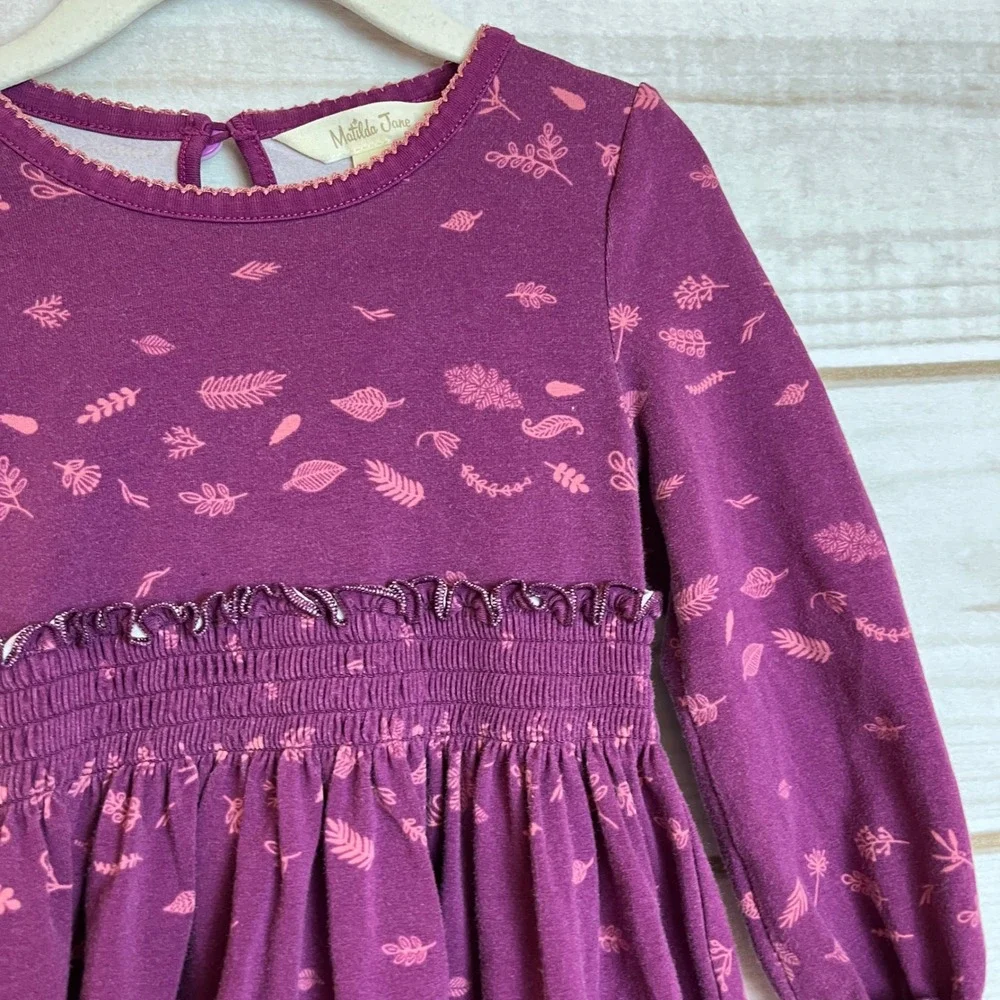 Matilda‎ Jane Girls Dress Long Sleeve Purple Leaf Print Ruffle Size 2
